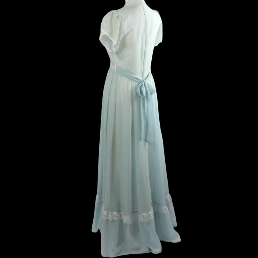 (EUC) Vintage Gunne Sax Jessica Icy Blue White & Lace Accent Prairie Maxi, SZ 13 - Picture 3 of 10